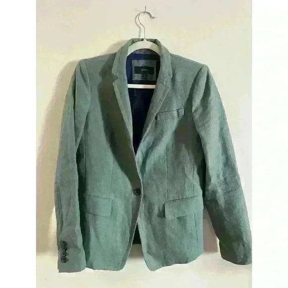 J Crew Regent Blazer Green 100% Linen‎ One Button Closure Preppy Size 4 - Picture 1 of 5